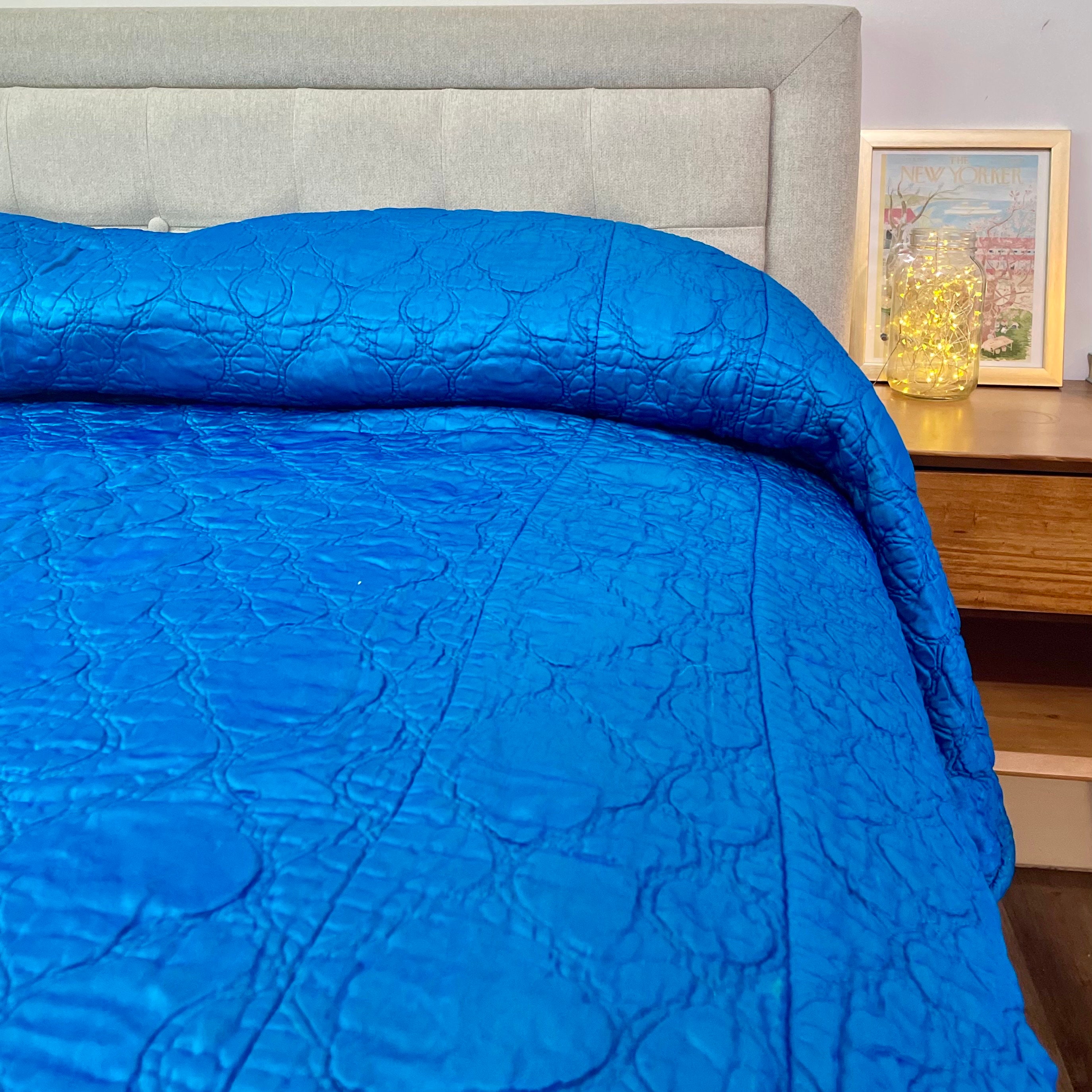 Vintage Vibrant Teal Blue Satin Quilted Bedspread 1980s Etsy