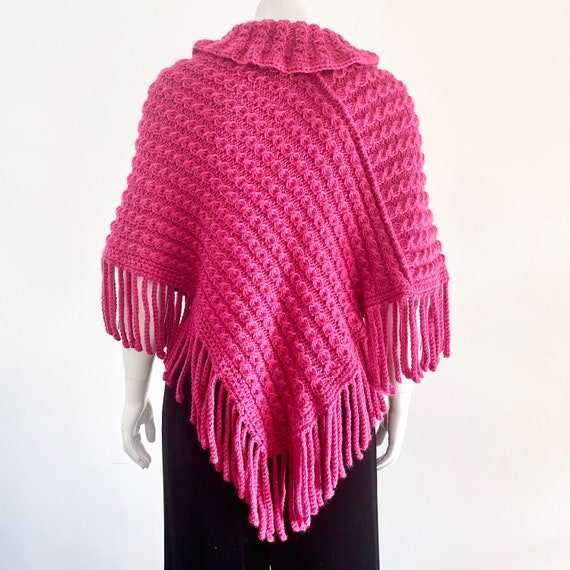 Hand Crochet Pink Knit Poncho Cape. Unique vintag… - image 8