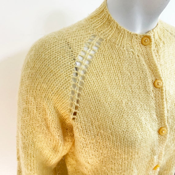 Handknit 1980s dainty yellow cardigan sweater. Vi… - image 6