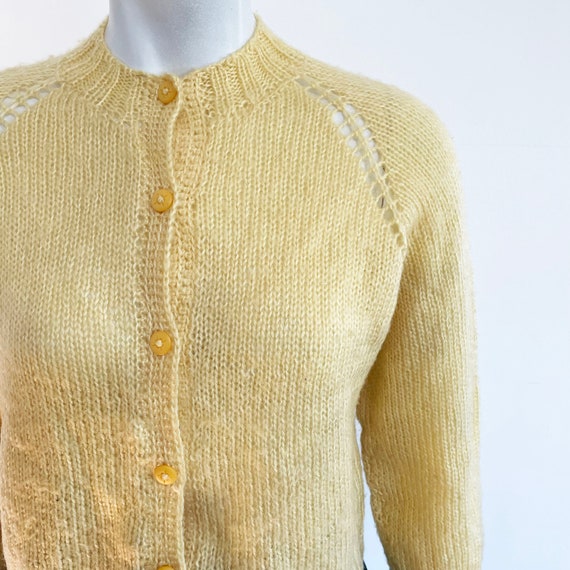 Handknit 1980s dainty yellow cardigan sweater. Vi… - image 2