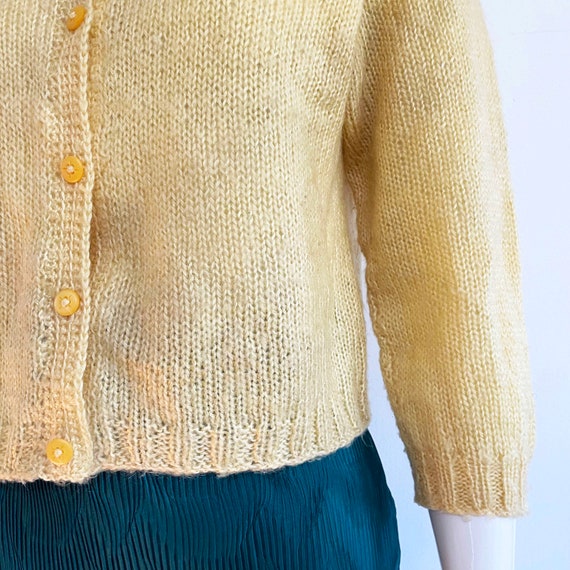 Handknit 1980s dainty yellow cardigan sweater. Vi… - image 8