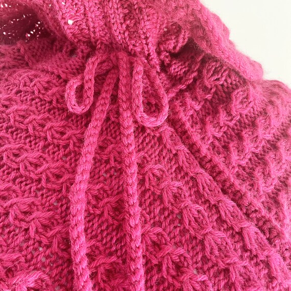 Hand Crochet Pink Knit Poncho Cape. Unique vintag… - image 6