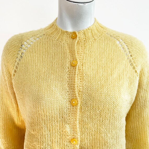 Handknit 1980s dainty yellow cardigan sweater. Vi… - image 4