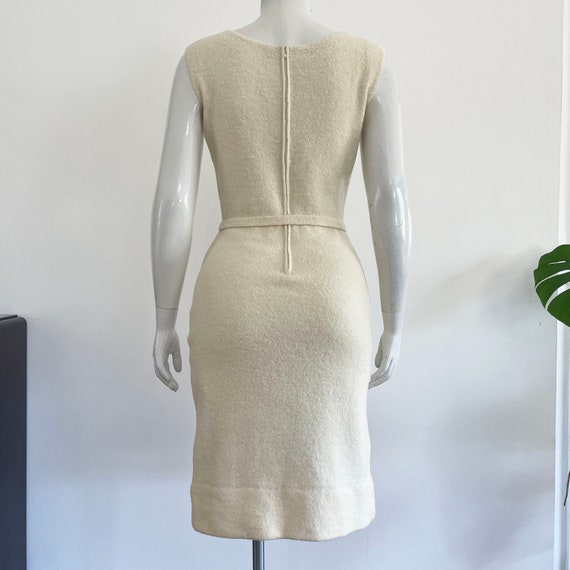 Vintage, mid century, winter white, knit wiggle d… - image 3