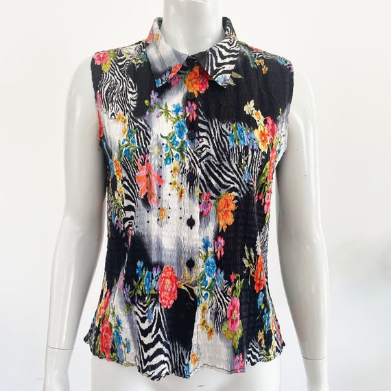 Colorful Vintage Alberto Makali micropleat blouse,