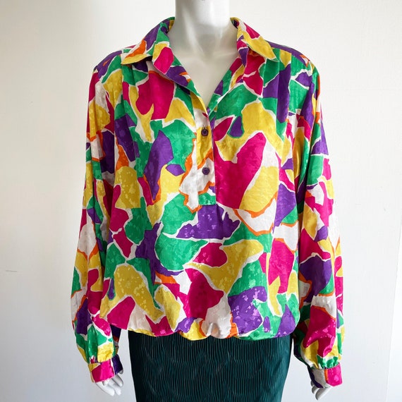 Da Rue for I Magnin 1980s vintage colorful blouse… - image 1