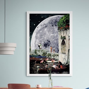 Moonlight- DIGITAL DOWNLOAD - Surreal - Printable - Aesthetic Collage - VINTAGE - Full moon - handmade collage - Wall Decor - Home decor Art