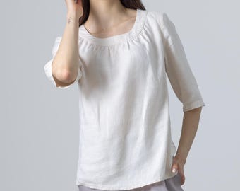 Ladies White Linen Blouses Lily | 3/4 Sleeve Linen Top