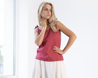 Women's Linen red top Camisole AVA / Linen crop top with spaghetti straps / Linen blouse / Linen Shirt / Linen t-shirt / minimalistic linen