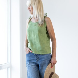 Women&#39;s Linen Basic Top AVA / Linen T-shirt / Linen Simple Blouse / Linen Slip Top / Linen Crop Top / Linen Tank Top / Green Linen Shirt