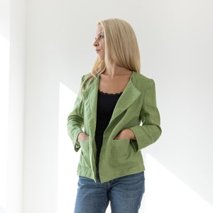 Linen JACKET CHLOE / Green jacket / linen clothing / linen cardigan with pockets / handmade / natural clothing / linen top / gift for her