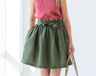 Women's Linen Skirt NATALIA / Midi Linen Skirt / Ruffle Swing skirt / Ready to ship