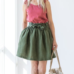 Women&#39;s Linen Skirt NATALIA / Midi Linen Skirt / Ruffle Swing skirt / Ready to ship