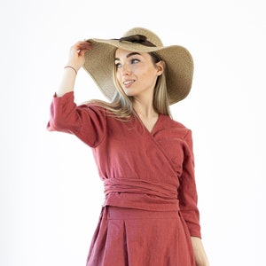 Women&#39;s Linen Wrap TOP Esmeralda / Linen Wrapped Blouse / Linen wrap Blouse