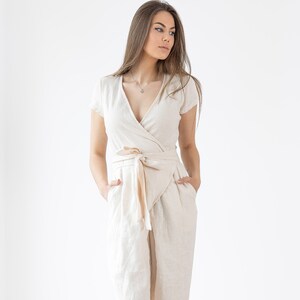 Ready to ship / Linen Jumpsuit Mila / Loose Linen Overalls / Wrap Linen Romper With Belt / Maxi Jumpsuit / Women&#39;s Linen Jumpsuit