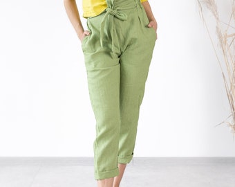 Women's Linen Pants BELLA / Tapered Linen Pants / Linen Pants With Belt