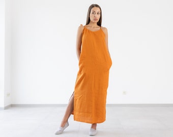 Maxi Linen Dress Monserrat / Summer Maxi Dress / Long  Linen Dress / Maxi Linen Dresses / Orange Maxi Dress