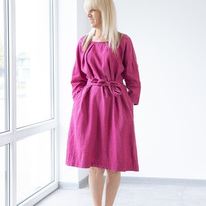 Women Linen dress Valencia long sleeve, relaxed fit knee-length/ washed and soft linen / OEKO-TEX certified linen available in many colours