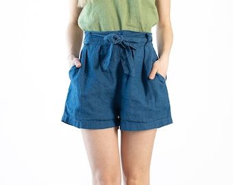 Women's Linen Shorts Isabella / Women Loose Shorts / Linen Shorts with Elastic Waist Band