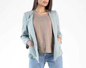 Ready to ship / Women Linen Cardigan CHLOE / Open Front Linen Jacket / Minimalist Linen Short Jacket