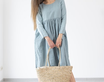 Linen dress Marseille / Women&#39;s Long Sleeve Natural Linen Dress / Boho Linen Dress / Loose Dress