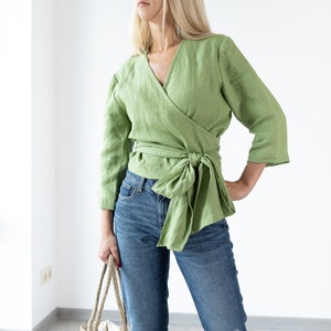 LINEN WRAP TOP / Esmeralda / Linen Wrap Blouse / linen clothing / summer clothing / gift for her / natural clothing / MinimalisticLinen