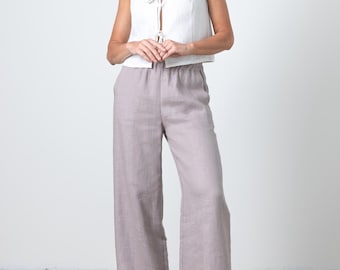 Wide Leg Line Pants Rosaire | High Waisted Linen Pants