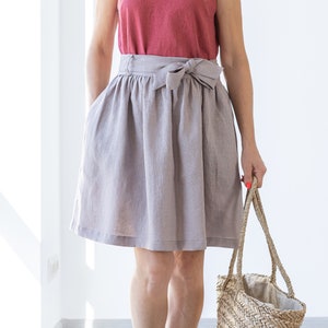 Ready to ship / Women&#39;s Linen Skirt NATALIA / Linen Mini Skirt / Short Linen Skirt / Midi Ruffle Skirt / Simple Linen Skirt
