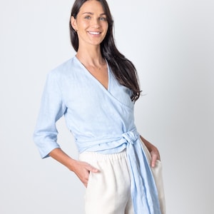 Womens Wrap Top Esmeralda / Linen Wrap Top / Ladies Wrap Blouse