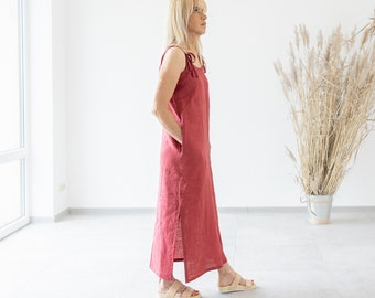 Monserrat Linen Maxi Dress / Red Linen Dress / Long Linen Dress / Summer Linen Dress