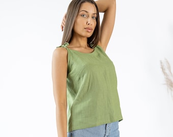 Linen Slip Top AVA / Linen Top / Women Linen T-Shirt / Green Linen Top