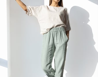 Linen Pants Women CECILIA / Linen Trousers / Linen Beach Pants / High Waist Linen Pants