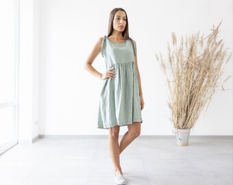 Linen Dress BIANCA / Linen Midi dress / Linen Dresses / Light Green Dress / Midi Summer dress
