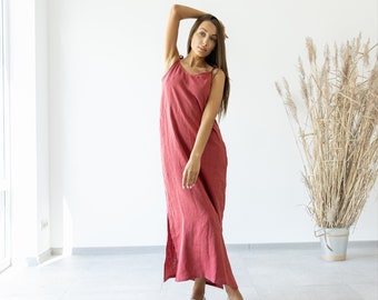 Linen Maxi Dress Monserrat / Spaghetti Strap Linen Dress / Long  Linen Dresses / Maxi Linen Dresses