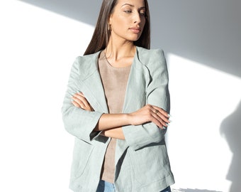 Women Linen Jacket CHLOE / Open Front Linen Cardigan / Minimalist Linen Short Jacket