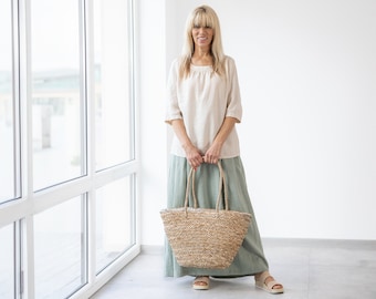 Linen Blouse Lily / Natural Linen Basic Top / White Linen T-shirt / Loose Fit Linen Top / Oversized Shirt / Linen Blouse 3/4 Sleeve