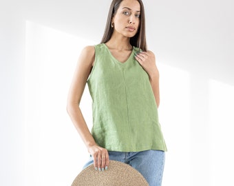 Linen Blouse NAOMI / Women's linen T-shirt / Loose Fit Linen Sleeveless Top / Women Minimalist Linen Shirt