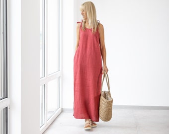 Monserrat Maxi Linen dress/ Linen Spaghetti Strap Dress / Summer Linen Dress