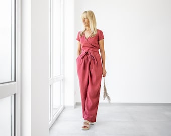 Linen Jumpsuit Mila / Linen Jumpsuit Wide Leg / Loose Linen Overalls / Linen Jumpsuit Women / Wrapped Jumpsuit / Linen Romper Jumpsuit