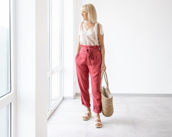 Linen Pants BELLA / Tapered Linen Pants / High Waisted Linen Trousers