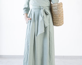 Women's Linen Skirt AMICA / Women Maxi Linen Skirt / A Line Skirt / Ruffle Vintage skirt