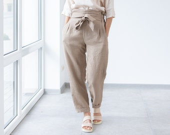 Linen Pants / BELLA Elegant Tapered Linen Trousers / Ready to ship