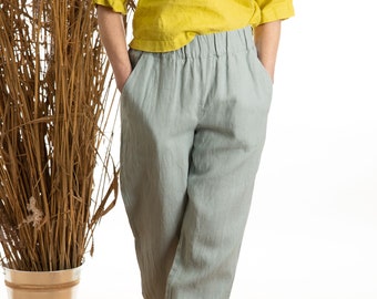 Linen pants CECILIA / with elastic waistband / Washed women linen trousers / linen pants / OEKO-TEX / relaxed linen pants / Handmade