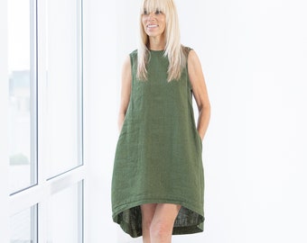 Green Linen dress Verona / Women sleeveless linen dresses / Minimalist Linen Dress / Summer Linen Dress