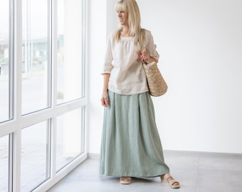 Maxi Linen Skirt AMICA / A Line Skirt / Ruffled skirt