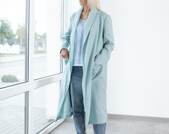 Linen CARDIGAN EMMA / Long Linen Cardigan for Women / Autumn Linen jacket / Mint Linen Cardigan / Oversized Linen Jacket / Linen Kimono