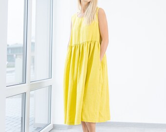 chinese dress ladies Zara Mustard Yellow Linen Halter Midi Dress main image 1