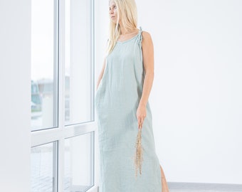 Linen dress Monserrat / Linen Spaghetti Strap Dress / linen dresses / maxi dresses linen / summer linen dress / sleeveless linen dress