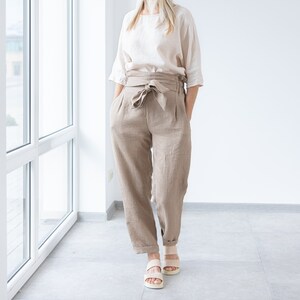 Linen Pants / BELLA Elegant Tapered Linen Trousers / Ready to ship