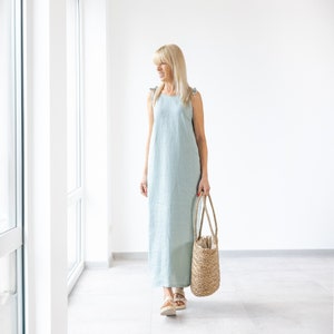 Maxi Linen dress Monserrat / Spaghetti Strap Linen Dresses / Women Long Linen Dress